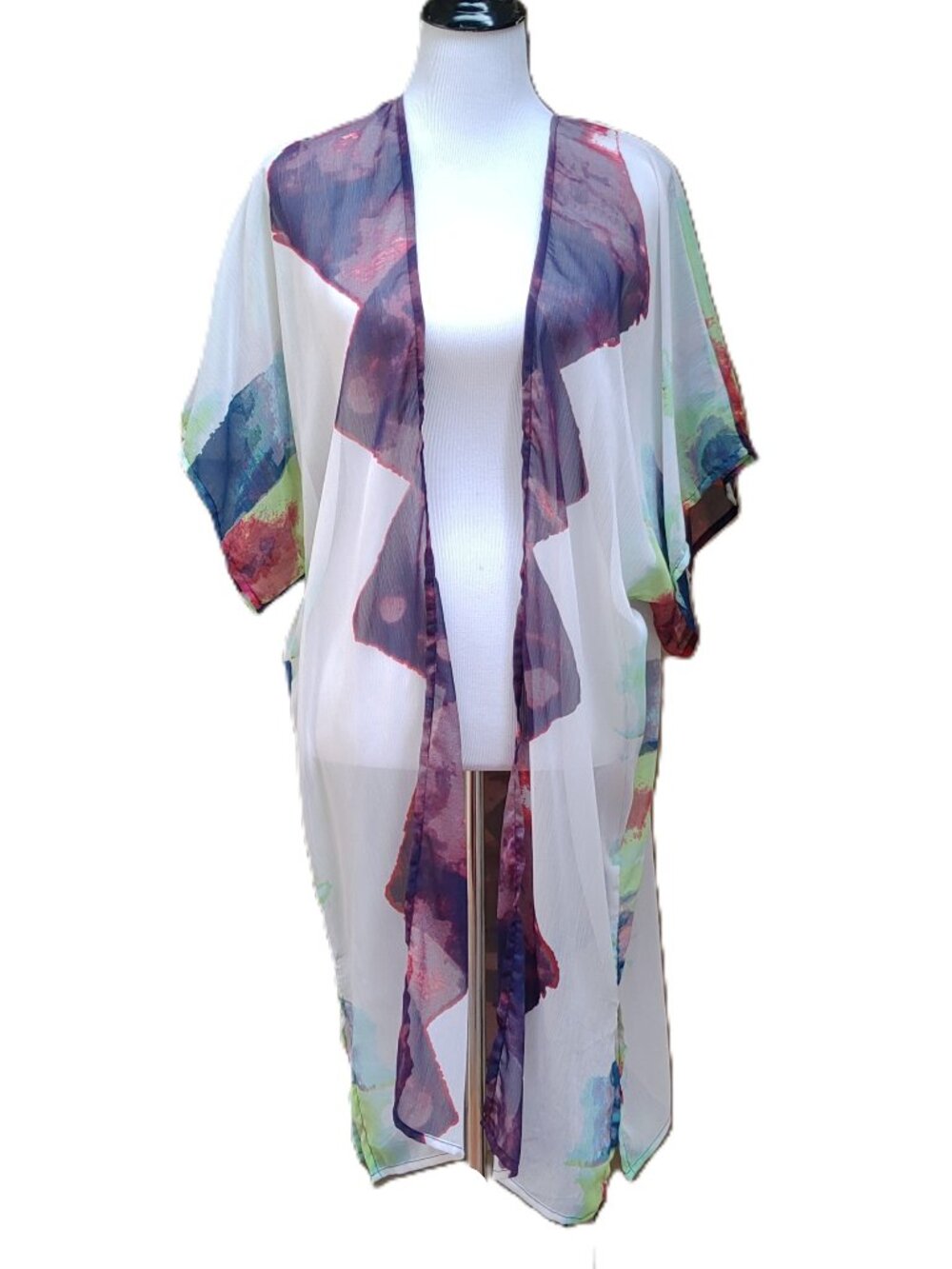 Mudd Multicolor Kimono Top Sheer Long Duster Dolman Short Sleeves Cover-Up Tunic